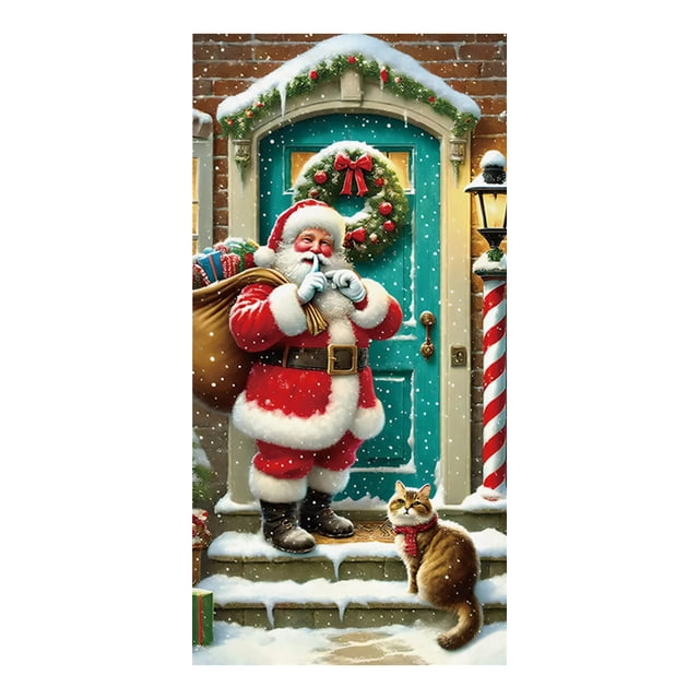 Adornos navideños, adornos navideños, pegatinas navideñas para puerta, tela colgante, decoración para fiestas navideñas, fondo de tela para puerta de habitación con tapiz, cortina de poliéster.