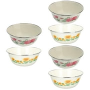 6 Pcs Chinese Style Enamel Bowl Containers with Lids Stainless Flatware Salad Food Serving