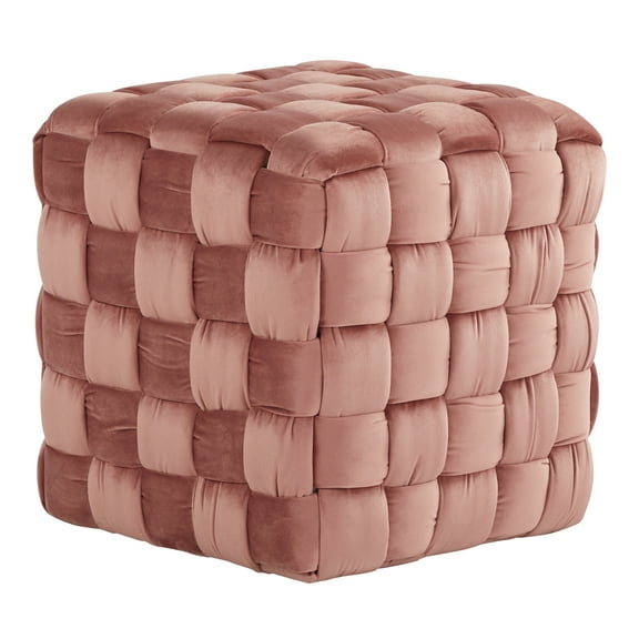 Square Braided Ottoman in Blush Pink Velvet -