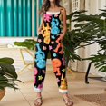 thumbnail image 4 of EANJE Womens Halloween Jumpsuit Wide Leg Holiday Gothic Skull Floral Print Overall Sleeveless Womens Romper Straps Jumpsuit Loose Bib Overalls Winter Clothing Pink L, 4 of 6