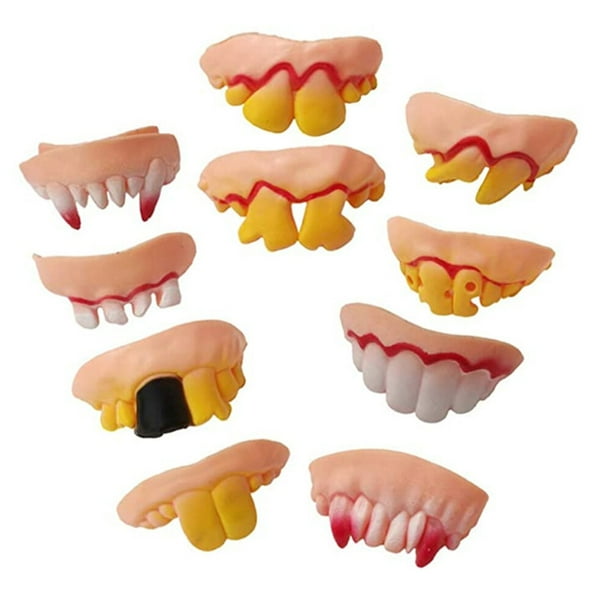 10 piezas de dientes feos de Halloween, divertidos dientes falsos podridos para fiestas, modelo de dentadura postiza, broma, trucos divertidos, broma divertida, dientes falsos
