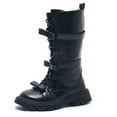 thumbnail image 4 of Spazoro Girls Knee High Boots, Side Zipper Leather Buckle Strap Lace Up Long Boot Shoes for Girls Black, 4 of 8