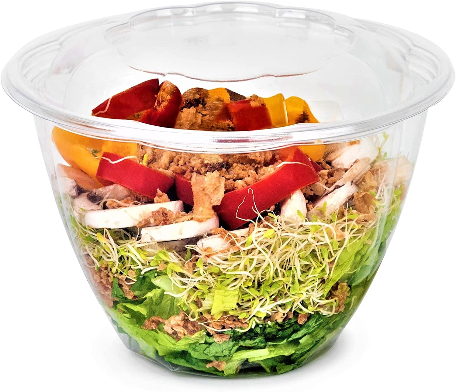48 oz Disposable BPA Free Salad Containers with Lids inClear Plastic Disposable for A Fresh Airtight Seal, Portable Serving Bowl Set for Meal Prep 