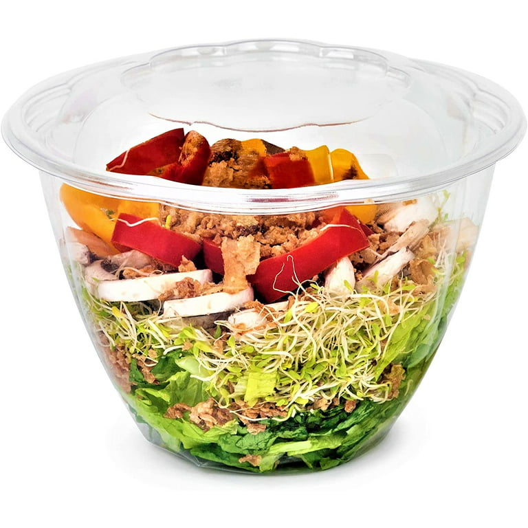 24 oz. Plastic Salad Bowls To-Go with Airtight Lids [50 Sets]