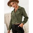 thumbnail image 2 of Women'S Cropped Corduroy Belted Jacket Motorcycle Jacket Coat  Green S, 2 of 7