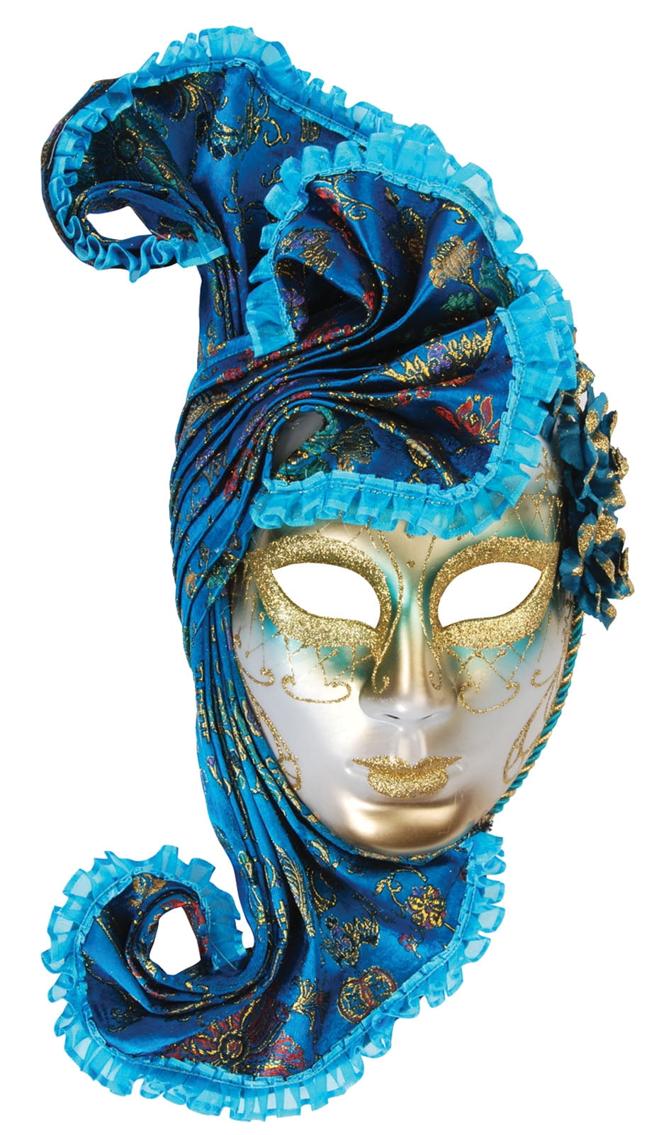 Loftus Masquerade Headpiece Face Mask, Light Blue Gold, One