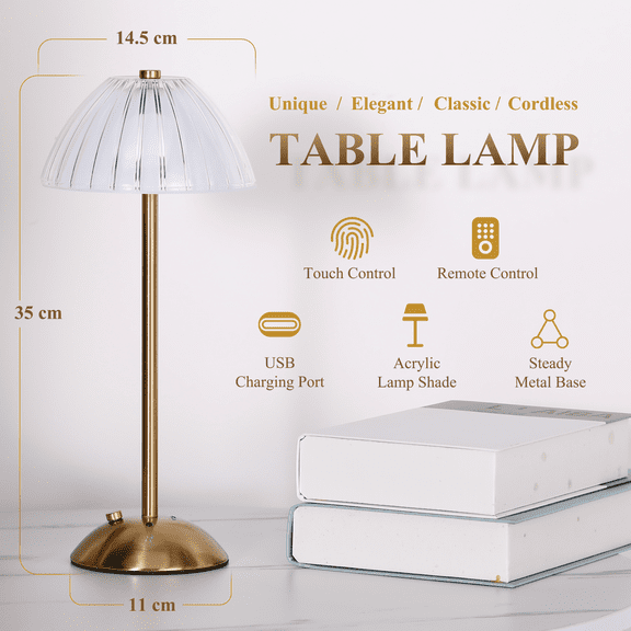 CAALOGT Cordless Dimmable LED Crystal Table Lamps with Touch & Remote Control, RGB Light for Living Room, Bedroom