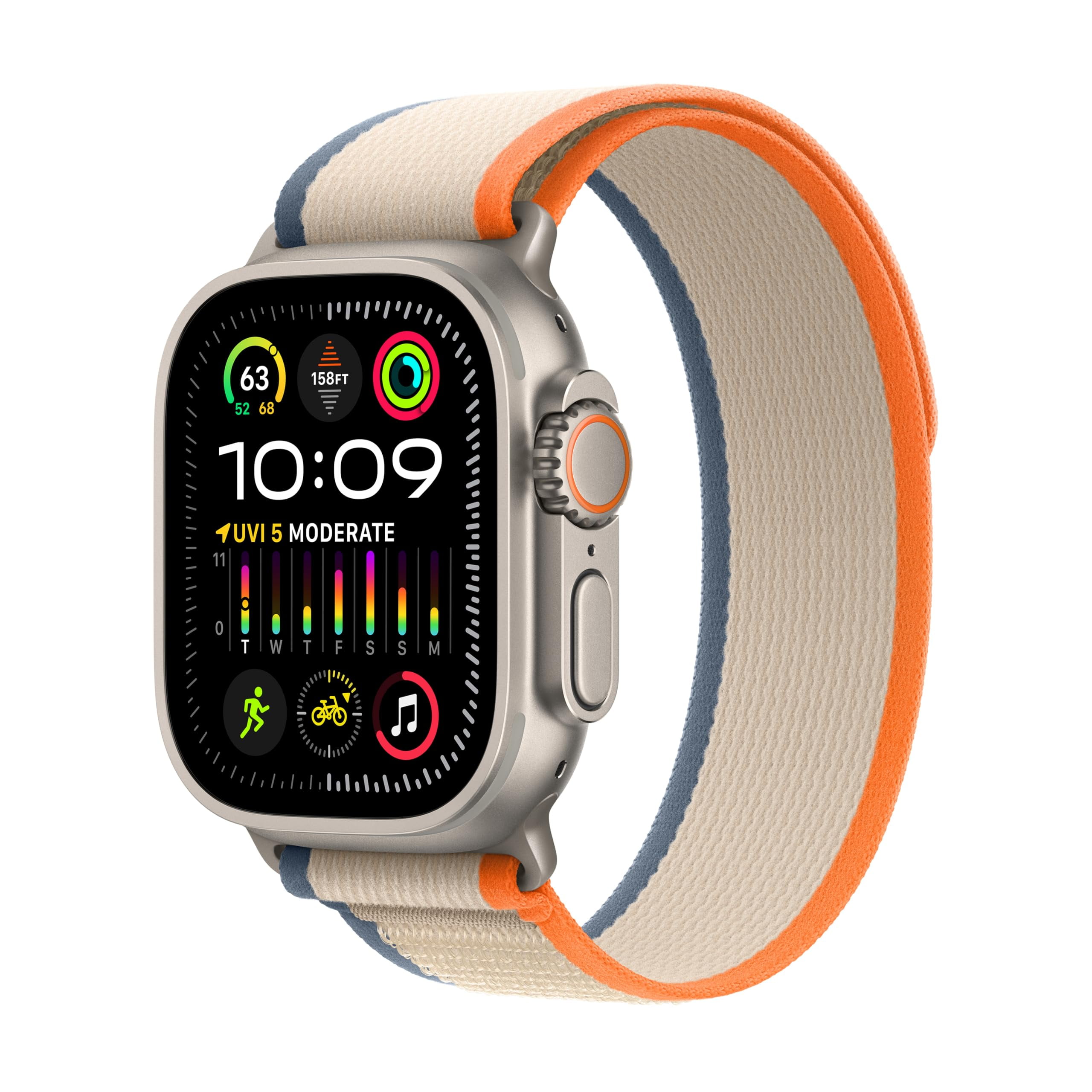 Apple Watch Ultra 2 - 49 mm - titanium - smart watch with Trail Loop -  nylon weave - orange/beige - band size: M/L - 64 GB - Wi-Fi, LTE, UWB,