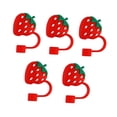 thumbnail image 2 of 5 piezas de cubiertas de paja, tapa con forma de fruta, recuerdos de fiesta, cubierta de para beber, tapa antipolvo de paja de silicona, tapón Rojo, 2 of 9