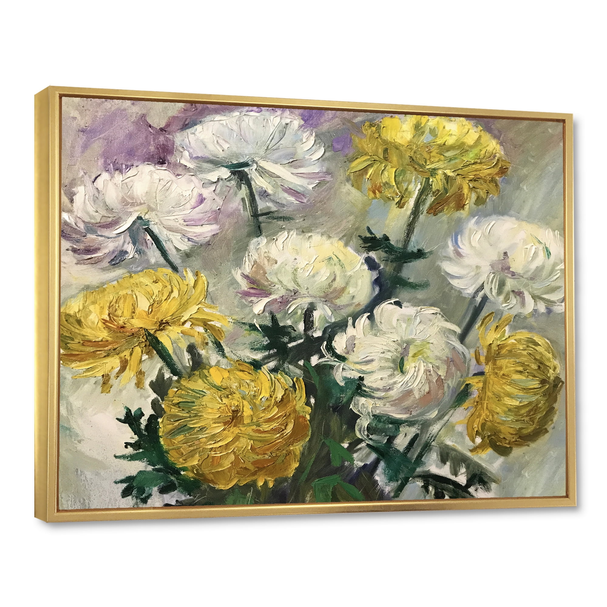 Golden and White Daisies 20 in x 12 in Framed Painting Canvas Art Print, by Designart
