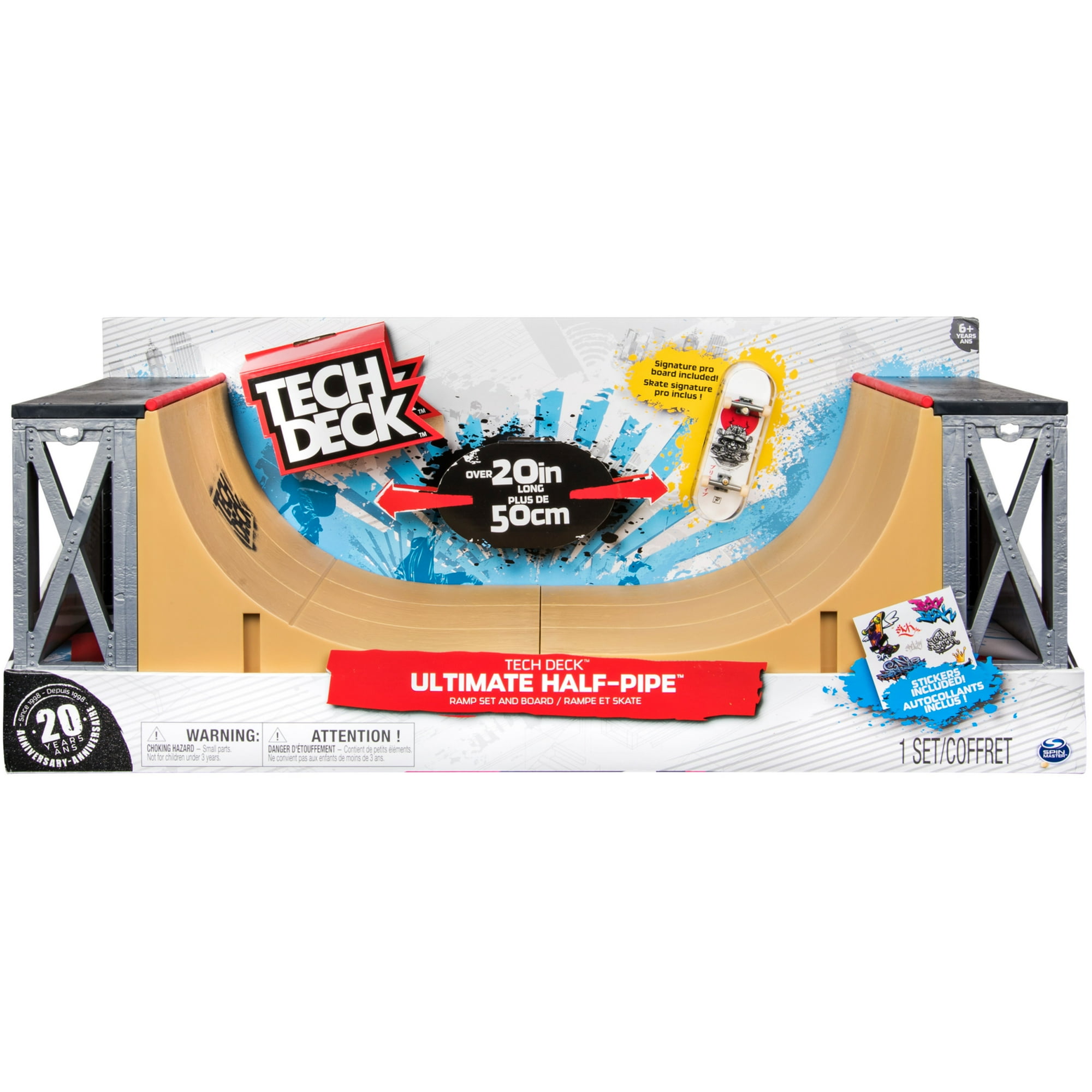 TECH DECK Ultimate Half-Pipe Ramp Playset and Exclusive Primitive Pro Fingerboard for Kids 6 and Up, 20in