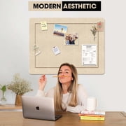 Bulletin Board, 24 x 18 inches Decorative Felt Pin Board, Vision Board Cork Board Alternative for Wall, Foldable Photo Board with 15 Pushpins - Oatmeal