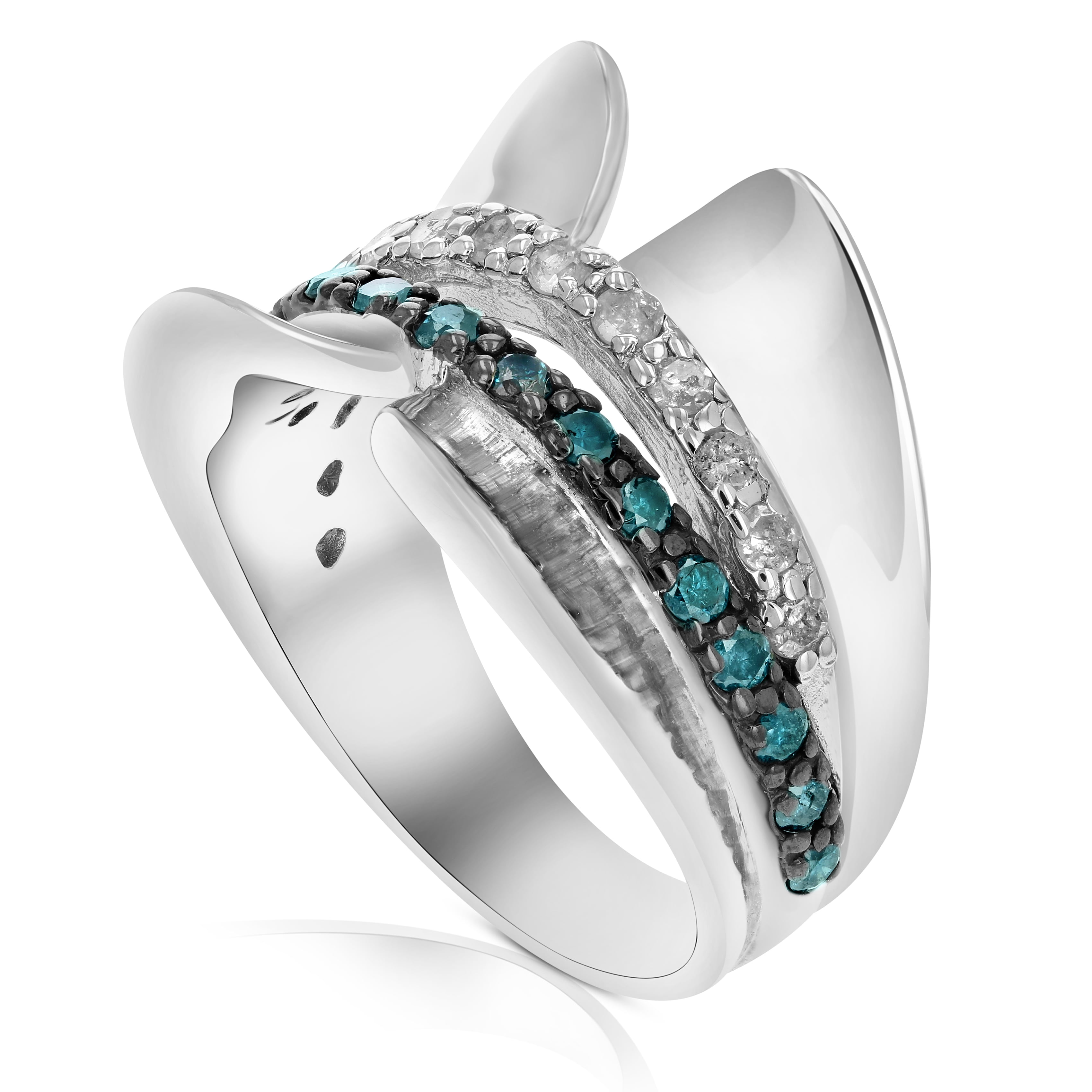 Vir Jewels 3/4 CTTW Blue and White Diamond Ring .925 Sterling Silver with Rhodium Size 7 Female Adult