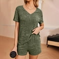 thumbnail image 7 of XuJwPNcy Womens Ribbed Knit Lounge Set Short Sleeve V Neck Top and Shorts Sleepwear Pajama Sets Two Piece Outfits, 7 of 7