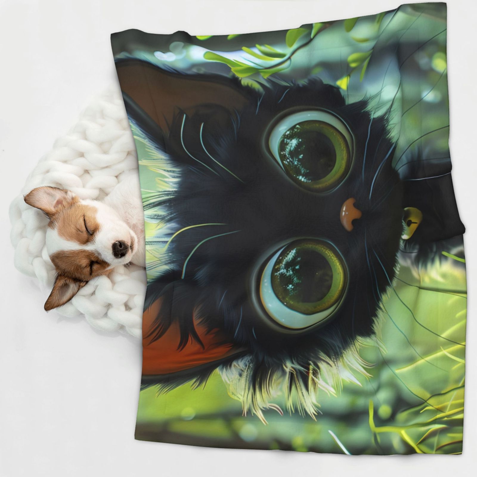 Naloa Cute Big-Eyed Black Cat Dog Blanket, 3 Sizes Cat Blanket for Indoor Cats Large Medium Small Dog Gifts-Small