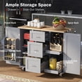 thumbnail image 6 of Rolling Kitchen Island with Storage, Kitchen Cart with Rubber Wood Top, 3 Drawer, 2 Slide-Out Shelf and Internal Storage Rack, Kitchen Island on Wheels with Spice Rack & Tower Rack for Kitchen, 6 of 7