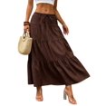 thumbnail image 2 of Women Solid High Waist Tiered Pleated A-Line Maxi Cake Skirt Dark Brown L, 2 of 7