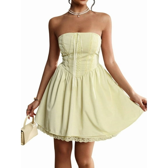 Strapless Homecoming Dresses for Tees Short Lace Puffy Mini Cocktail Party Gowns Corset Homecoming Dress Yellow S
