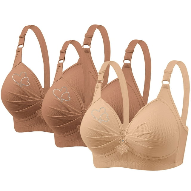 Birdeem Bras for Women 3Pcs Womans Printing Gathered Together Large Size Daily Bra Underwear No Rims