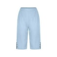 thumbnail image 7 of Feancey Women's Bermuda Shorts Knee Length Casual Linen Shorts Elastic High Waisted Beach Shorts Solid Color Loose Lounge Shorts with Pockets Light Blue S, 7 of 7