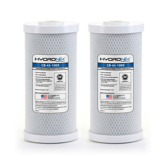 Hydronix 2 Pack CB-45-1005 Whole House, Hydroponics Carbon Block Water Filters CTO 4.5" x 10" - 5 micron