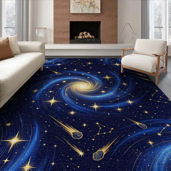 ODIKA 8'x10' Washable Area Rug Non-Shedding, Easy Care, Starry Vortex Meteorite Astrology Uranus Themed Galaxy Nebula Refined Structured for King Size Bedroom Under Bed, Master Suite