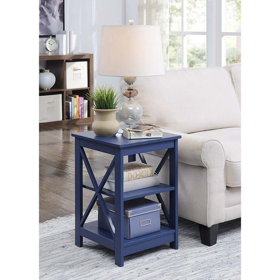 Modern End Table with Shelves - Transitional Accent Table, Living Room Side Table, X Frame Design, 24" Height