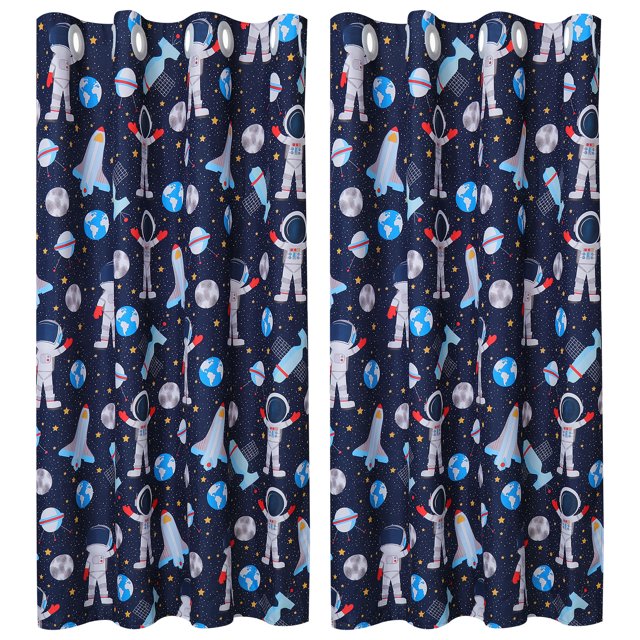 Kids Curtains Window Curtain Panels for Kid Room Curtain Space Astronaut Series Pattern Decorative Printed Curtains, Set of 2 Panels 42 x 84inch