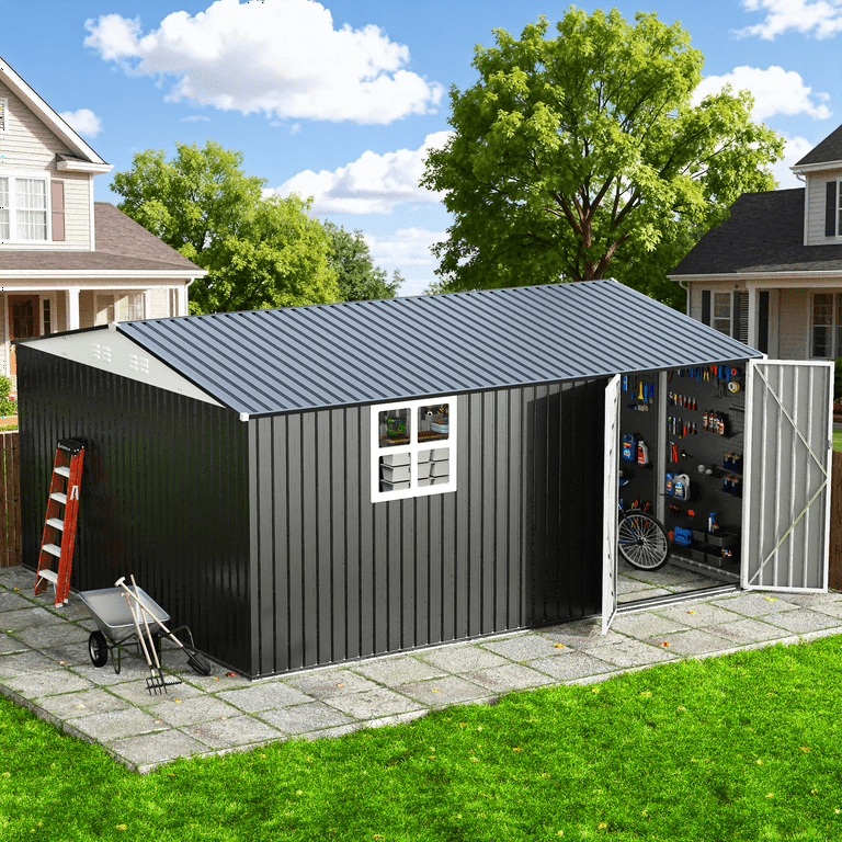 NETAJE 12'x14' Outdoor Metal Storage Garden Shed with Window