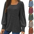 thumbnail image 3 of Pullover Sweaters for Women V/Square Neck Long Sleeve Solid Color Jumper Ribbed Knit Tunic Tops Ladies Spring Fall Shirts(Red,XL), 3 of 3