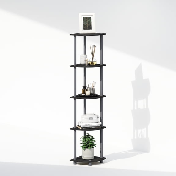 Furinno TURN-N-TUBE 5-Tier Corner Display Rack Shelving Unit Plain Black