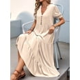 thumbnail image 5 of Womens Summer Casual Dresses Ruffle Short Sleeve V Neck Button Down Boho Beach A Line Flowy Tiered Dress  S, 5 of 8