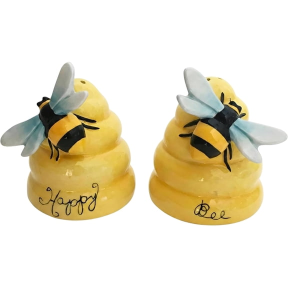 Blue Sky Ceramics Happy Bee Salt & Pepper Set, 5" x 2.5" x 3", Multicolor