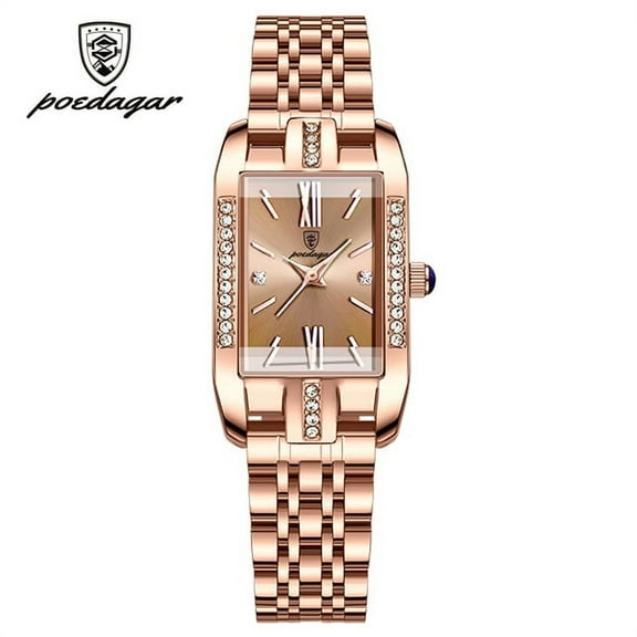 Poedagar Women Watch Fashion Luxury Diamond Green Dial Square Quartz Watches Stainless Steel Waterproof Ladies Wristwatch Gift - Quartz Wristwatches