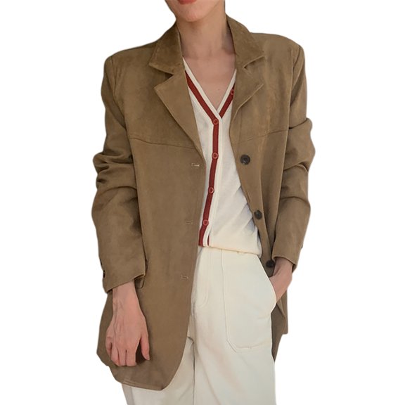 Trendy Women's Leather Style Winter Suede Jacket Outerwear Elegant Fall Fashion Coat