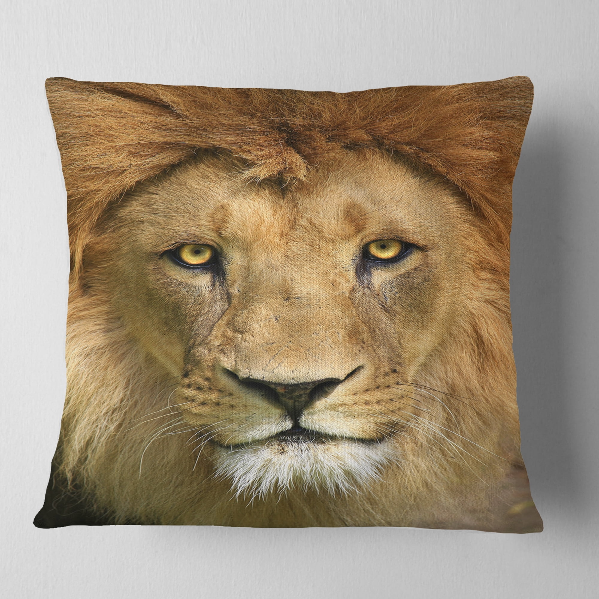 Designart Lion with Calm Face - Animal Throw Pillow - 18x18