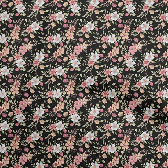 oneOone Polyester Spandex Black Fabric Floral Craft Projects Decor Fabric Printed By The Yard 56 Inch Wide