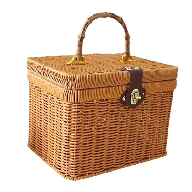 Cesta de almacenamiento tejida a mano, cesta de regalo vacía, decoración del hogar, decorativa, multifuncional Marrón 20x21x27cm