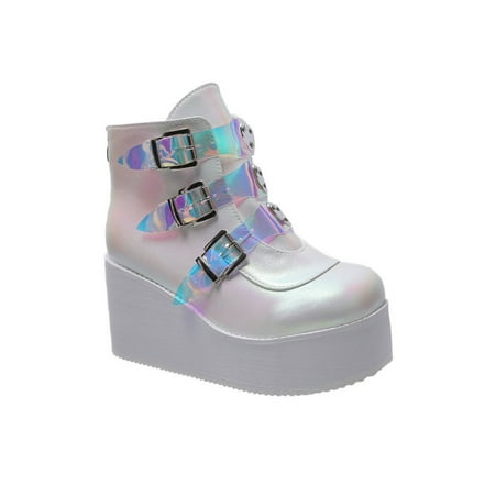 

Ferndule Womens Ankle Boots Buckle Strap High Heel Boot Zip Up Short Booties Anti-Slip Wedge Winter Shoes Party Bootie Round Toe Slip Resistant Pink 8.5
