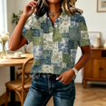 thumbnail image 2 of JULMCOMO Polo Shirts for Women Floral Print Short Sleeve Collared Button Loose Trendy Polo Shirts Daily Soft Summer Clothes Green M, 2 of 6