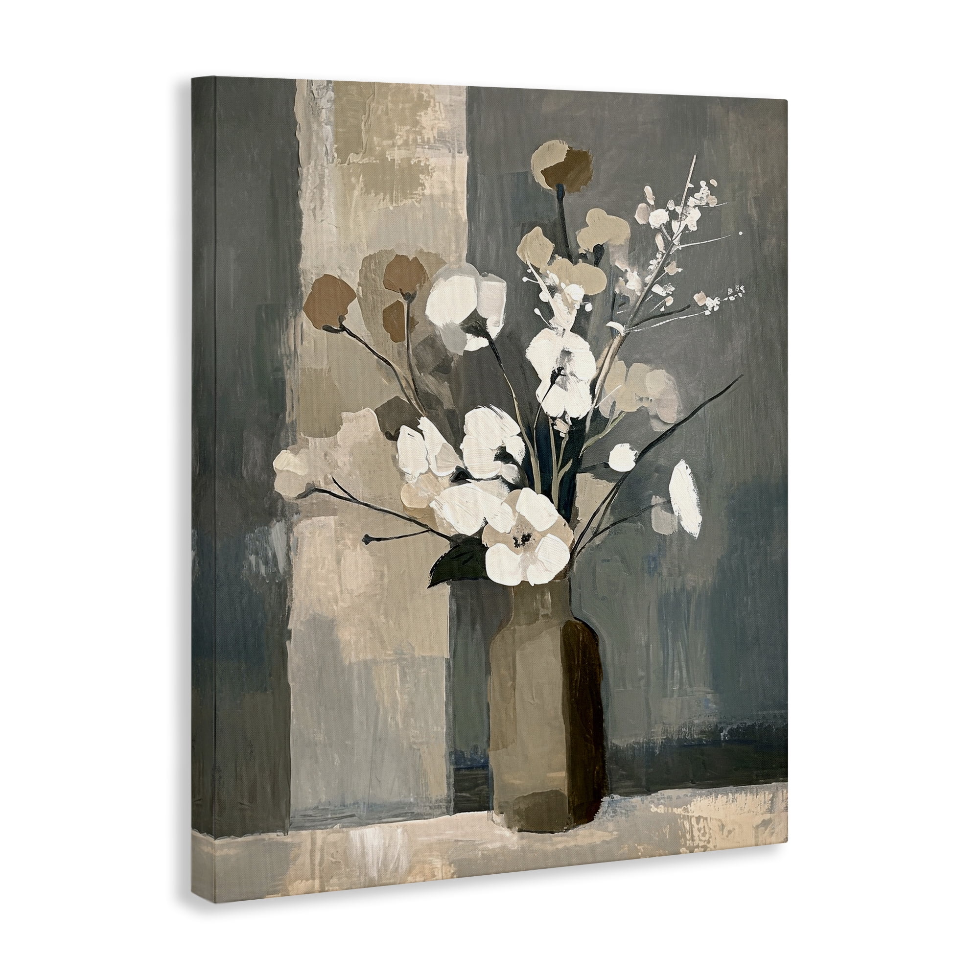 Stupell Industries Neutral Floral Vase Botanical & Floral Painting Gallery Wrapped Canvas Art Print Wall Art, 30 x 40