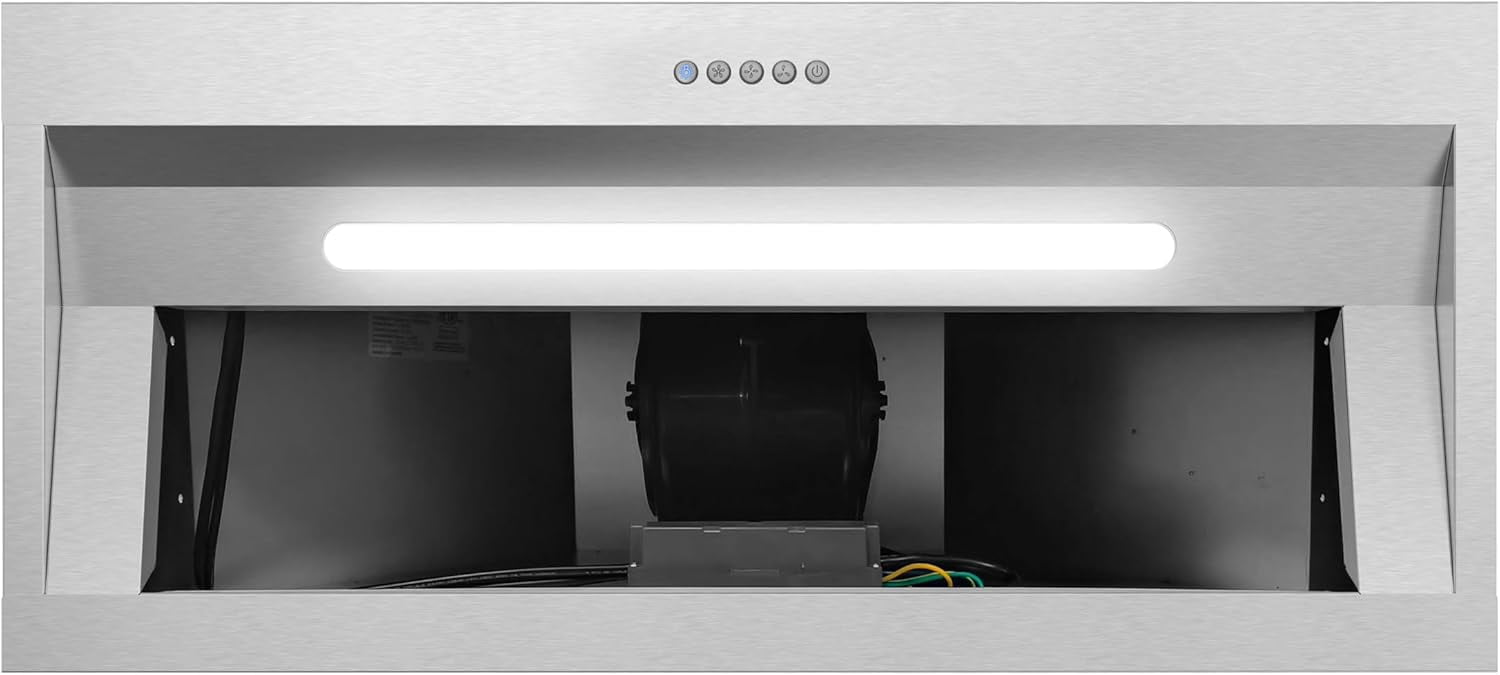 Streamline 34 in. Novara Ductless 350 CFM Range Hood in Brushed Stainless Steel with Baffle Filters, Electronic Button Control, LED Light