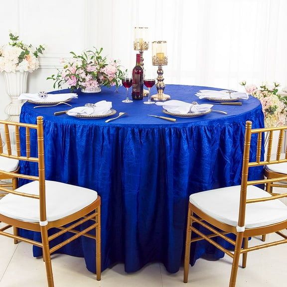 Wedding Linens Inc. 72"W x 30"H Round Ruffled Fitted Crushed Crinkle Taffeta Tablecloth Table Cover Linens With Skirt - Royal Blue