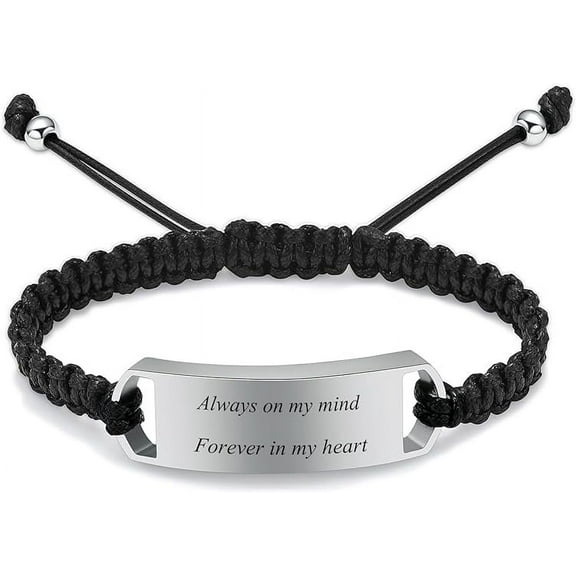 Personalized Square Cremation Urn Bracelet for Ashes for Men Women Stainless Steel Braided Adjustable Wristband Bangle Keepsake Human Pet Memorial Gift