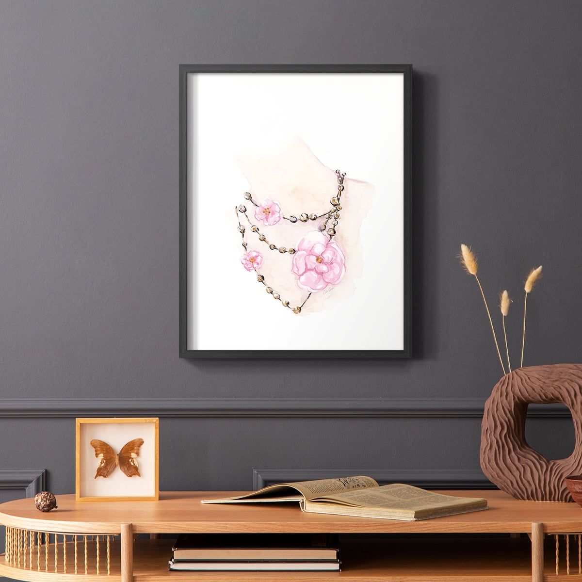 Bead Floral Necklace in Paper Solid Wood 16 x 20 Framed Print