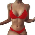 thumbnail image 2 of Jacenvly 2024 Plus Size Bikini Swimsuits for Women Comfortable Womens Solid Two Piece Bikini Push-Up Pad Swimwear Swimsuit Beachwear Set Multicolor Fashion Summer Beach Dresses Red, 2 of 7