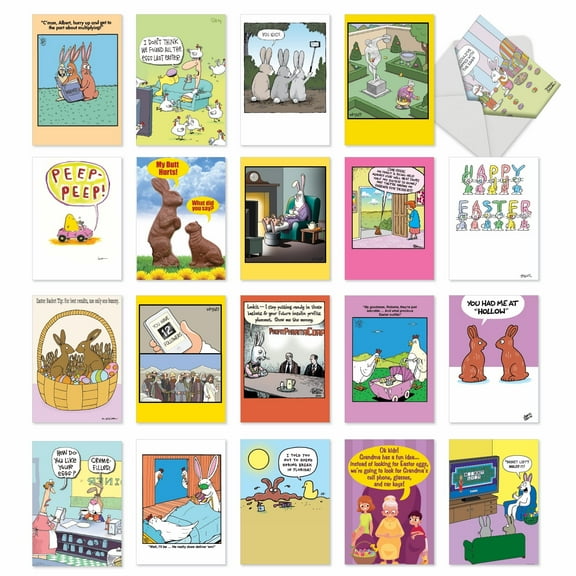 NobleWorks 20 Assorted Box Set Funny Easter Greeting Cards w/5 x 7 Inch Envelopes (20 Designs, 1 Each) Eastertime Fun AC10362EAG-B1x20