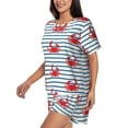 thumbnail image 2 of Susaid Cute Red Crabs With Nautical Print Women's Pajama Set, Button-Up Sleepwear with Elastic Waist Shorts, Perfect for Lounging, Yoga, Beach, and Casual Wear-4X-Large, 2 of 7