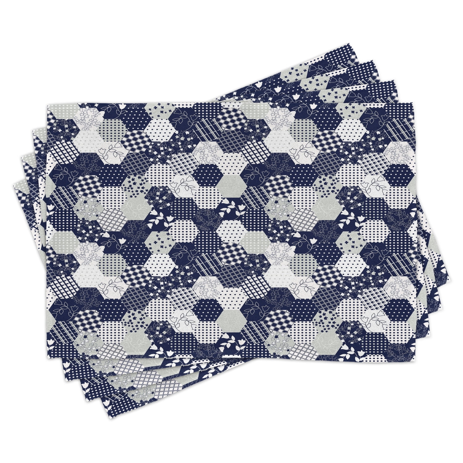 Navy Blue Placemats Set of 4 Octagon Patchwork Style Pattern Image with