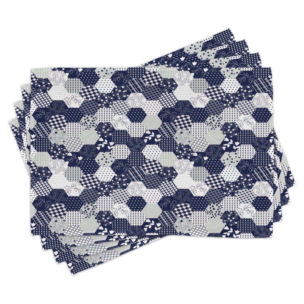 Navy Blue Placemats Set of 4 Octagon Patchwork Style Pattern Image with